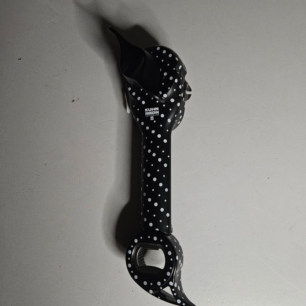 Kuhn Rikon 5-in-1 Ultimate Auto Safety Opener Polka Dot Black White Multi-Tool